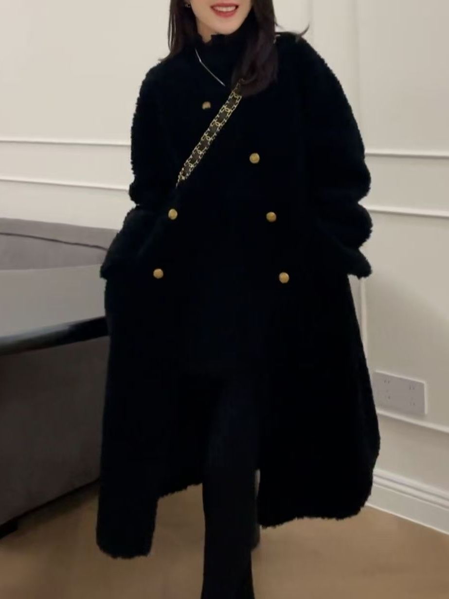 Wool Coat Peacoat - Куртка из искусственного меха ягненка средней